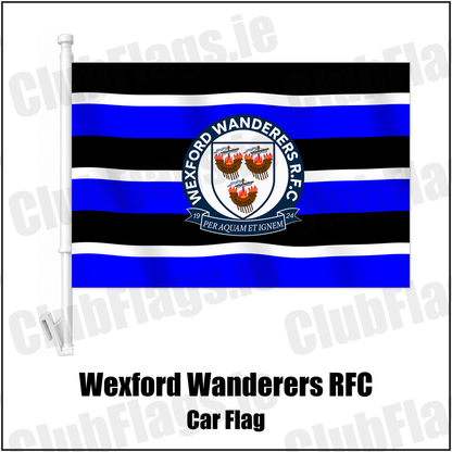 Wexford Wanderers RFC Car Flag with the verified club crest and colours, Wexford Rugby - ClubFlags.ie