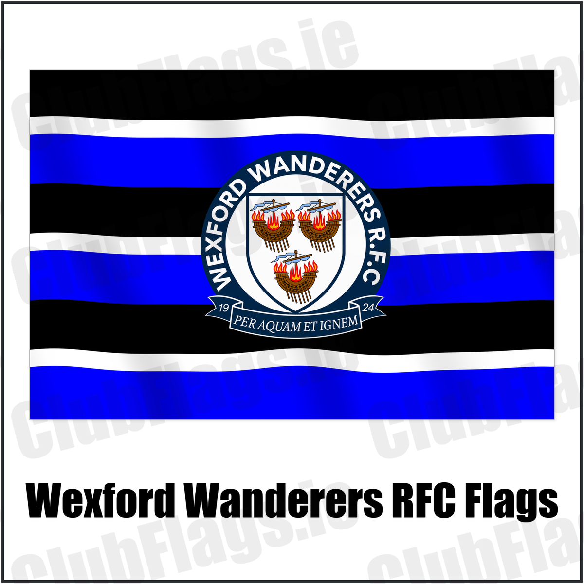 Wexford Wanderers RFC Flags with the verified club crest and colours, Wexford Rugby - ClubFlags.ie
