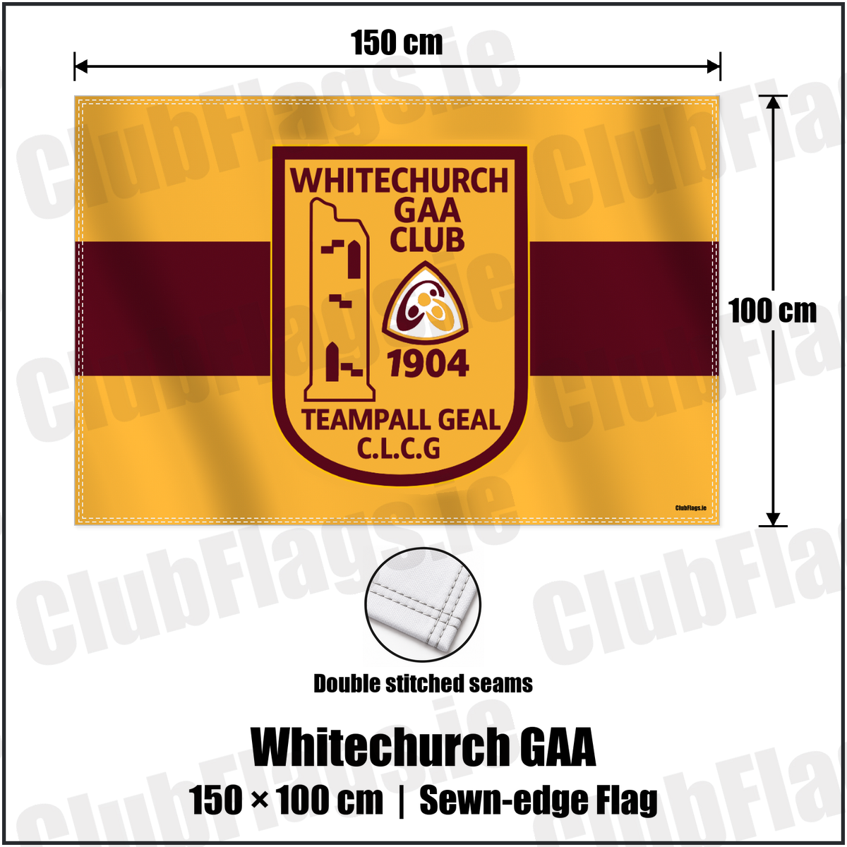 Whitechurch GAA 100cm x 150cm Flag (sewn on the edges) with the verified club crest and colours, Cork GAA - ClubFlags.ie