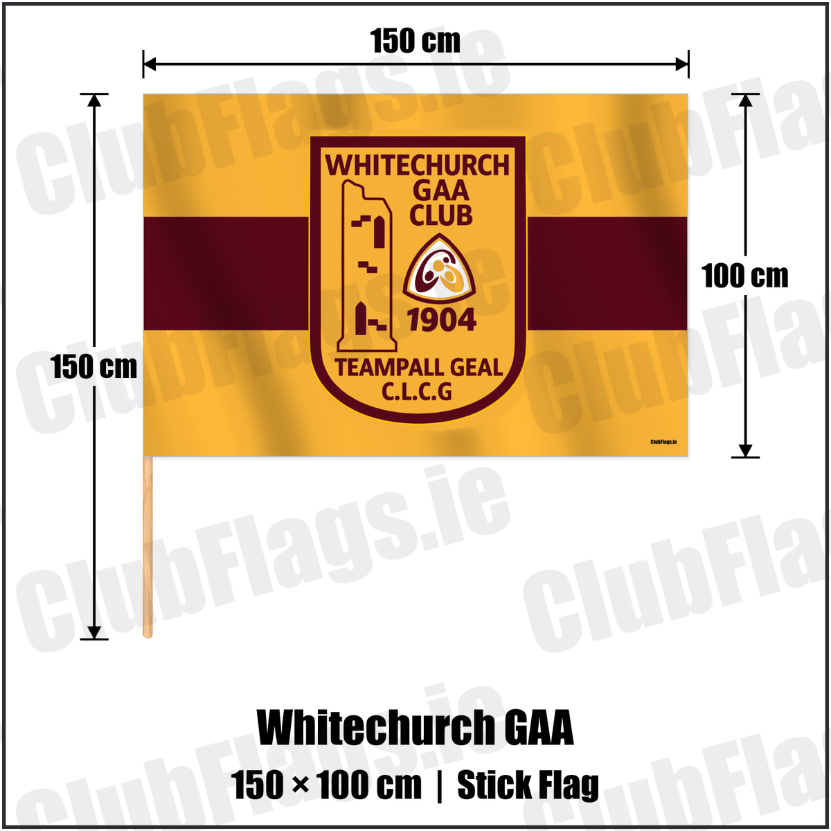 Whitechurch GAA 100cm x 150cm Stick Flag with the verified club crest and colours, Cork GAA - ClubFlags.ie