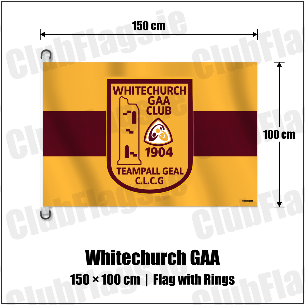Whitechurch GAA 150cm x 100cm Flag Pole Flag with Rings with the verified club crest and colours, Cork GAA - ClubFlags.ie