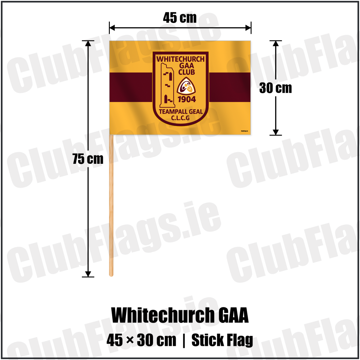 Whitechurch GAA 30cm x 45cm Stick Flag with the verified club crest and colours, Cork GAA - ClubFlags.ie