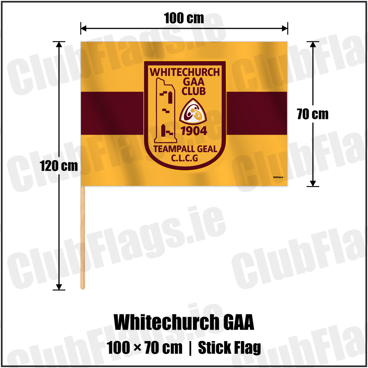 Whitechurch GAA 70cm x 100cm Stick Flag with the verified club crest and colours, Cork GAA - ClubFlags.ie