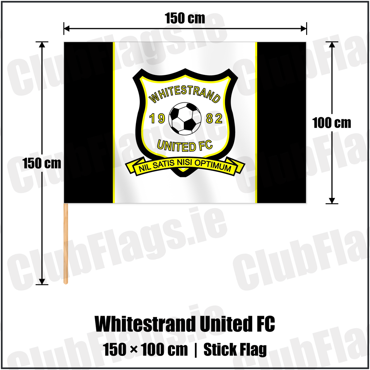 Whitestrand United FC 100cm x 150cm Stick Flag with the club crest and colours, Donegal Football - ClubFlags.ie