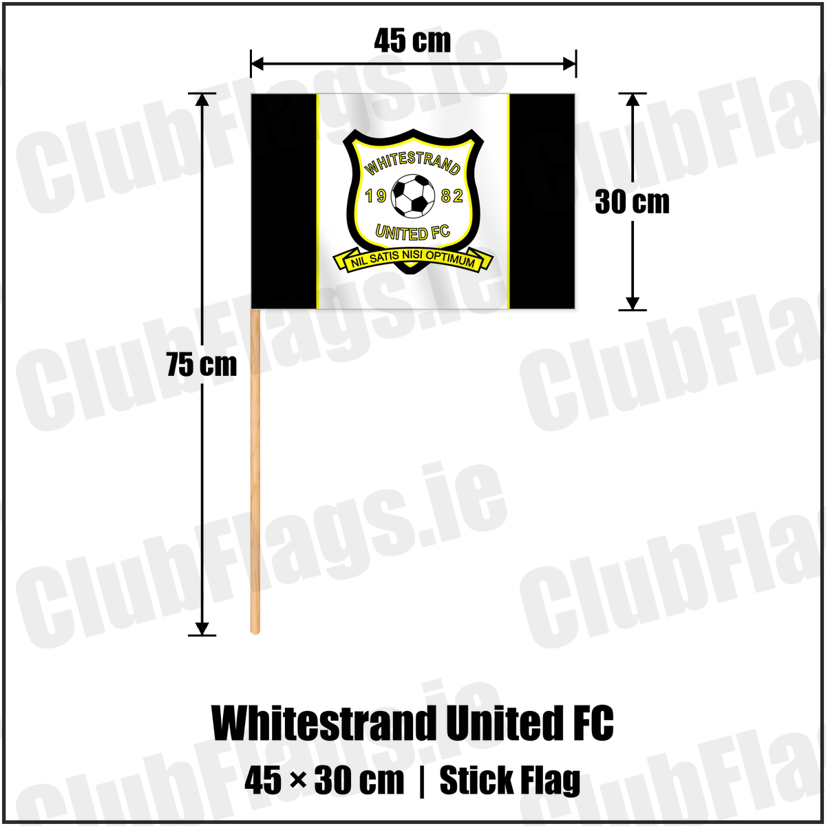 Whitestrand United FC 30cm x 45cm Stick Flag with the club crest and colours, Donegal Football - ClubFlags.ie