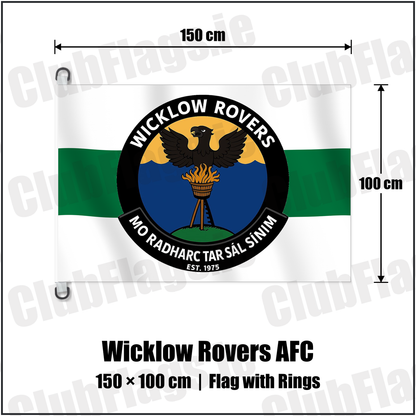 Wicklow Rovers AFC 150cm x 100cm Flag Pole Flag with Rings with the club crest and colours, Wicklow Football - ClubFlags.ie