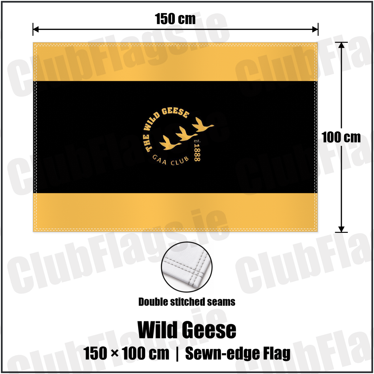 Wild Geese 100cm x 150cm Flag (sewn on the edges) with the club crest and colours, Dublin GAA - ClubFlags.ie