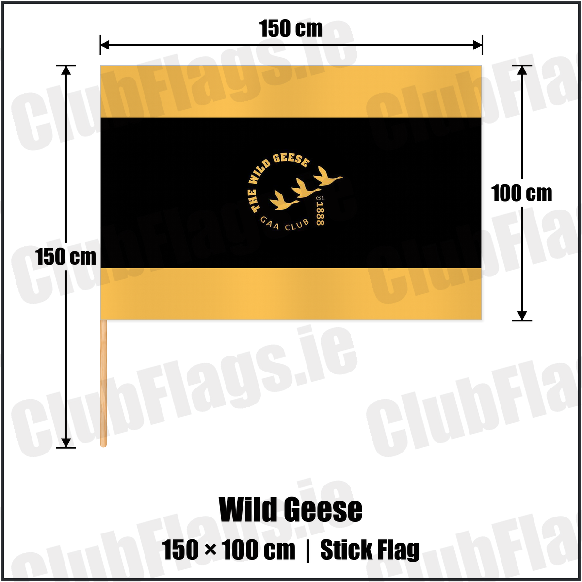 Wild Geese 100cm x 150cm Stick Flag with the club crest and colours, Dublin GAA - ClubFlags.ie