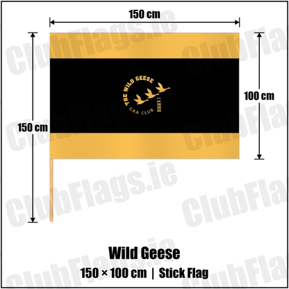 Wild Geese 100cm x 150cm Stick Flag with the club crest and colours, Dublin GAA - ClubFlags.ie