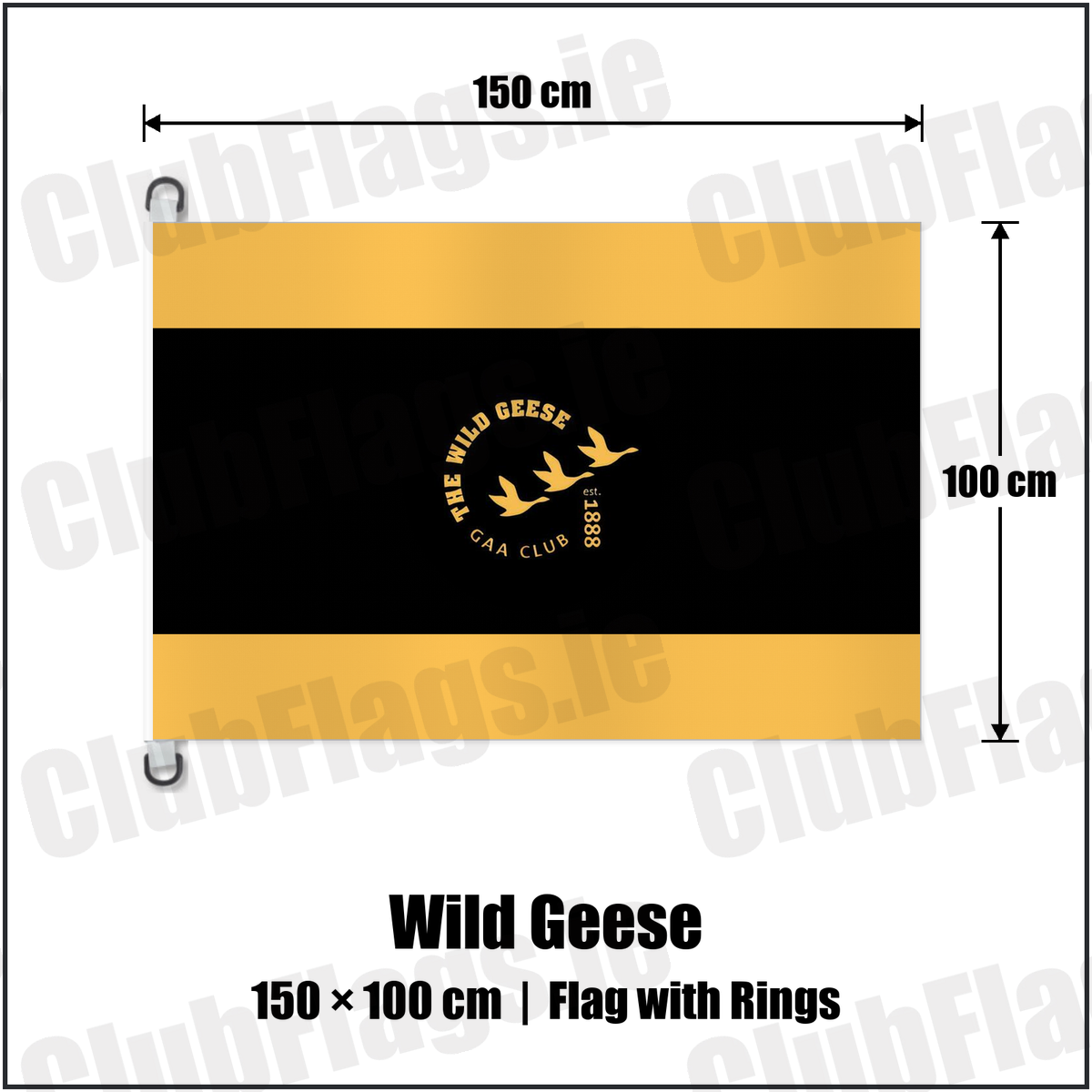 Wild Geese 150cm x 100cm Flag Pole Flag with Rings with the club crest and colours, Dublin GAA - ClubFlags.ie