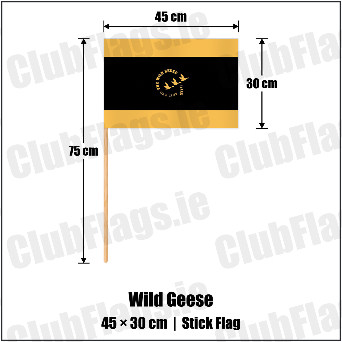 Wild Geese 30cm x 45cm Stick Flag with the club crest and colours, Dublin GAA - ClubFlags.ie