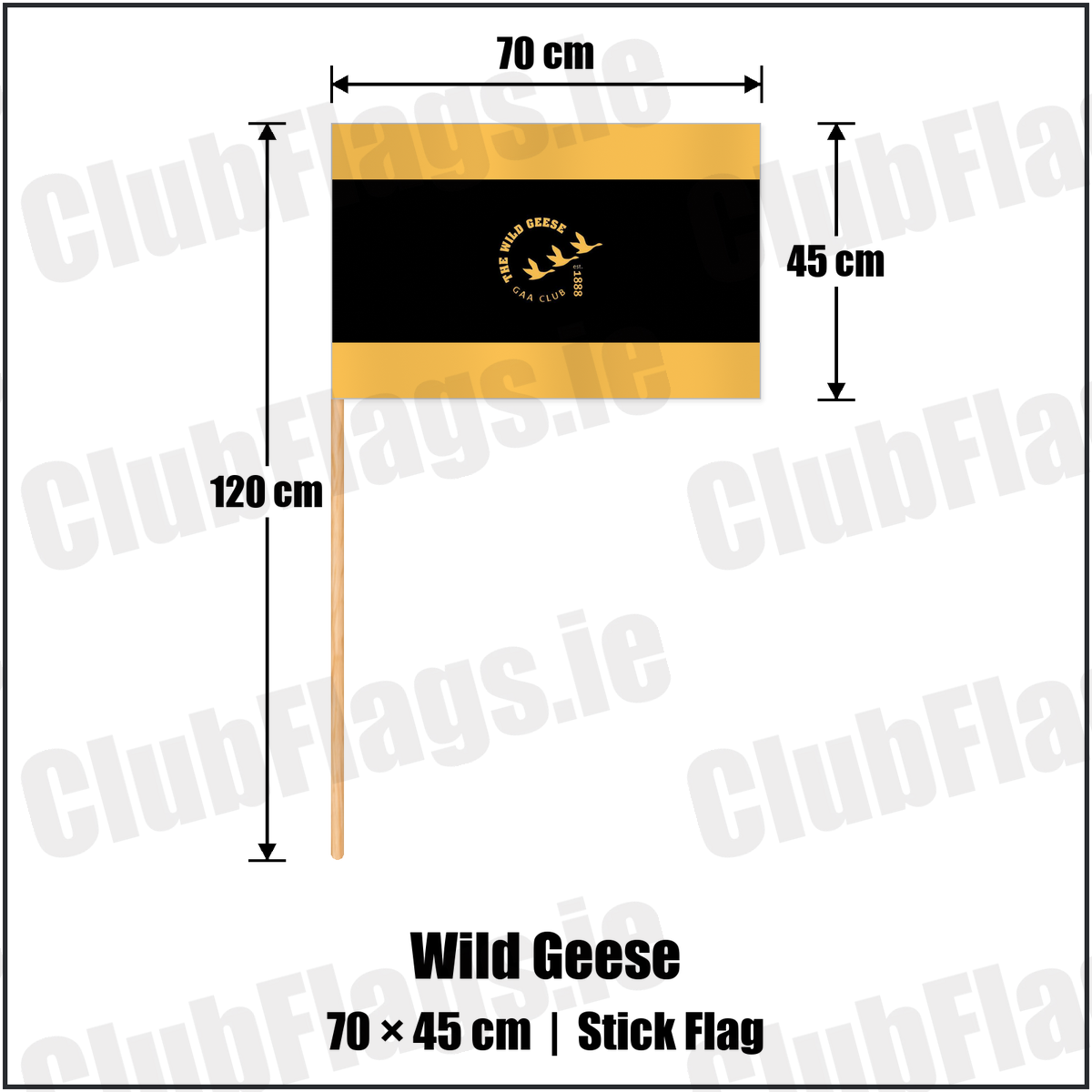 Wild Geese 45cm x 70cm Stick Flag with the club crest and colours, Dublin GAA - ClubFlags.ie