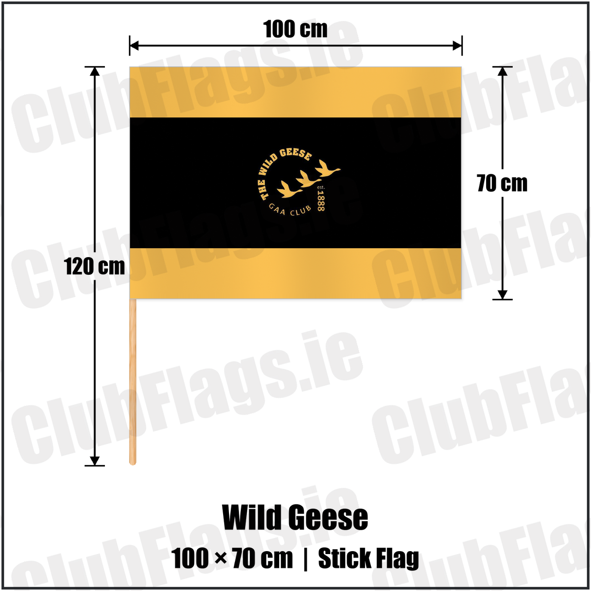 Wild Geese 70cm x 100cm Stick Flag with the club crest and colours, Dublin GAA - ClubFlags.ie
