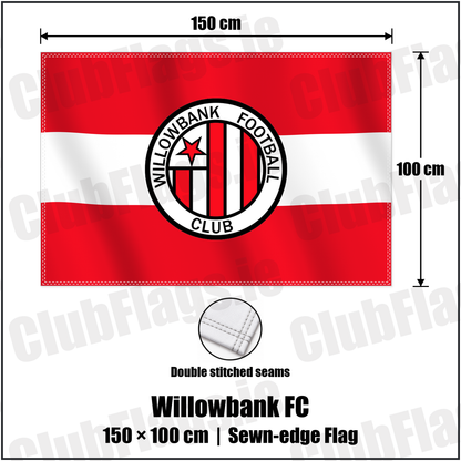 Willowbank FC 100cm x 150cm Flag (sewn on the edges) with the club crest and colours, Antrim Football - ClubFlags.ie