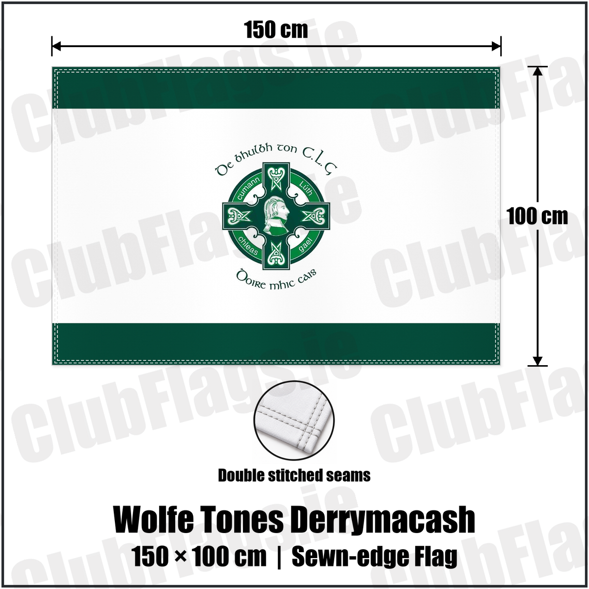 Wolfe Tones Derrymacash 100cm x 150cm Flag (sewn on the edges) with the club crest and colours, Armagh GAA - ClubFlags.ie