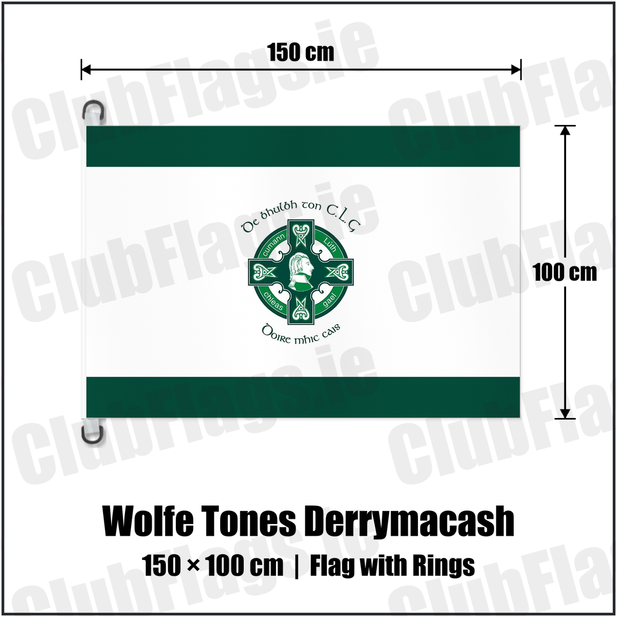 Wolfe Tones Derrymacash 150cm x 100cm Flag Pole Flag with Rings with the club crest and colours, Armagh GAA - ClubFlags.ie