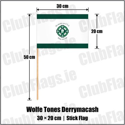 Wolfe Tones Derrymacash 20cm x 30cm Stick Flag with the club crest and colours, Armagh GAA - ClubFlags.ie