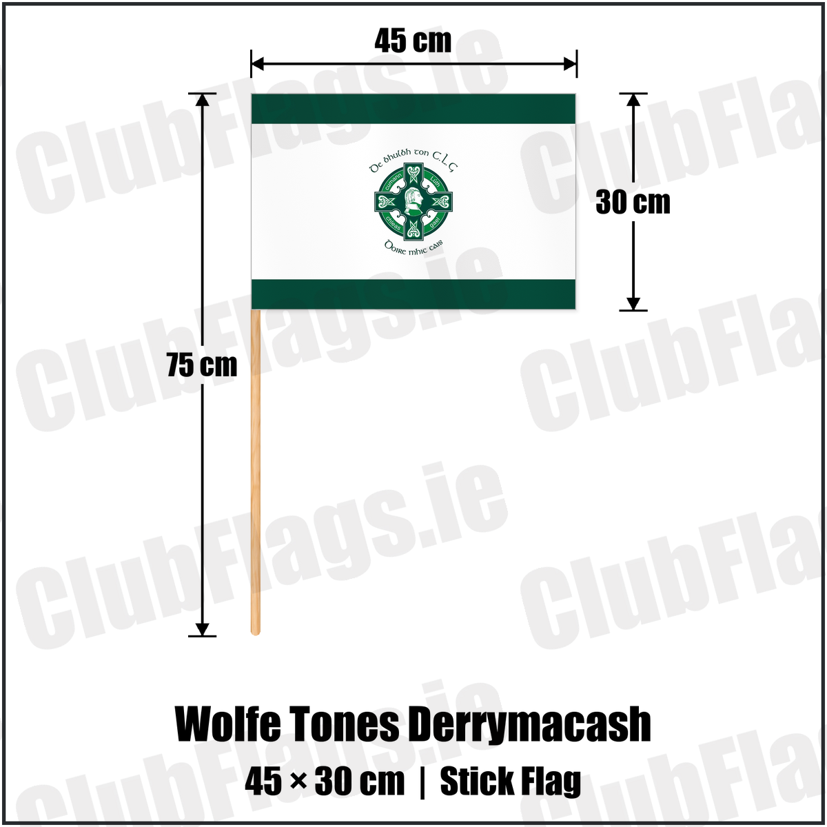 Wolfe Tones Derrymacash 30cm x 45cm Stick Flag with the club crest and colours, Armagh GAA - ClubFlags.ie