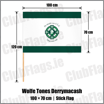 Wolfe Tones Derrymacash 70cm x 100cm Stick Flag with the club crest and colours, Armagh GAA - ClubFlags.ie