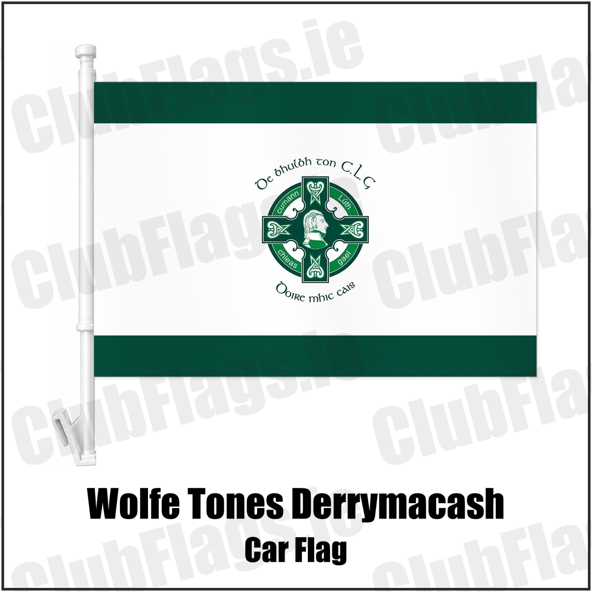Wolfe Tones Derrymacash Car Flag with the club crest and colours, Armagh GAA - ClubFlags.ie