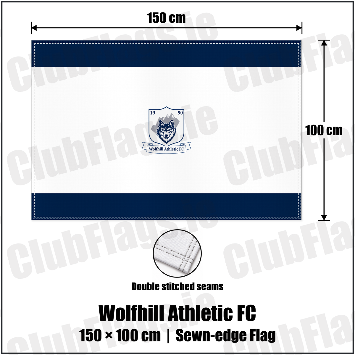Wolfhill Athletic FC 100cm x 150cm Flag (sewn on the edges) with the club crest and colours, Laois football - ClubFlags.ie