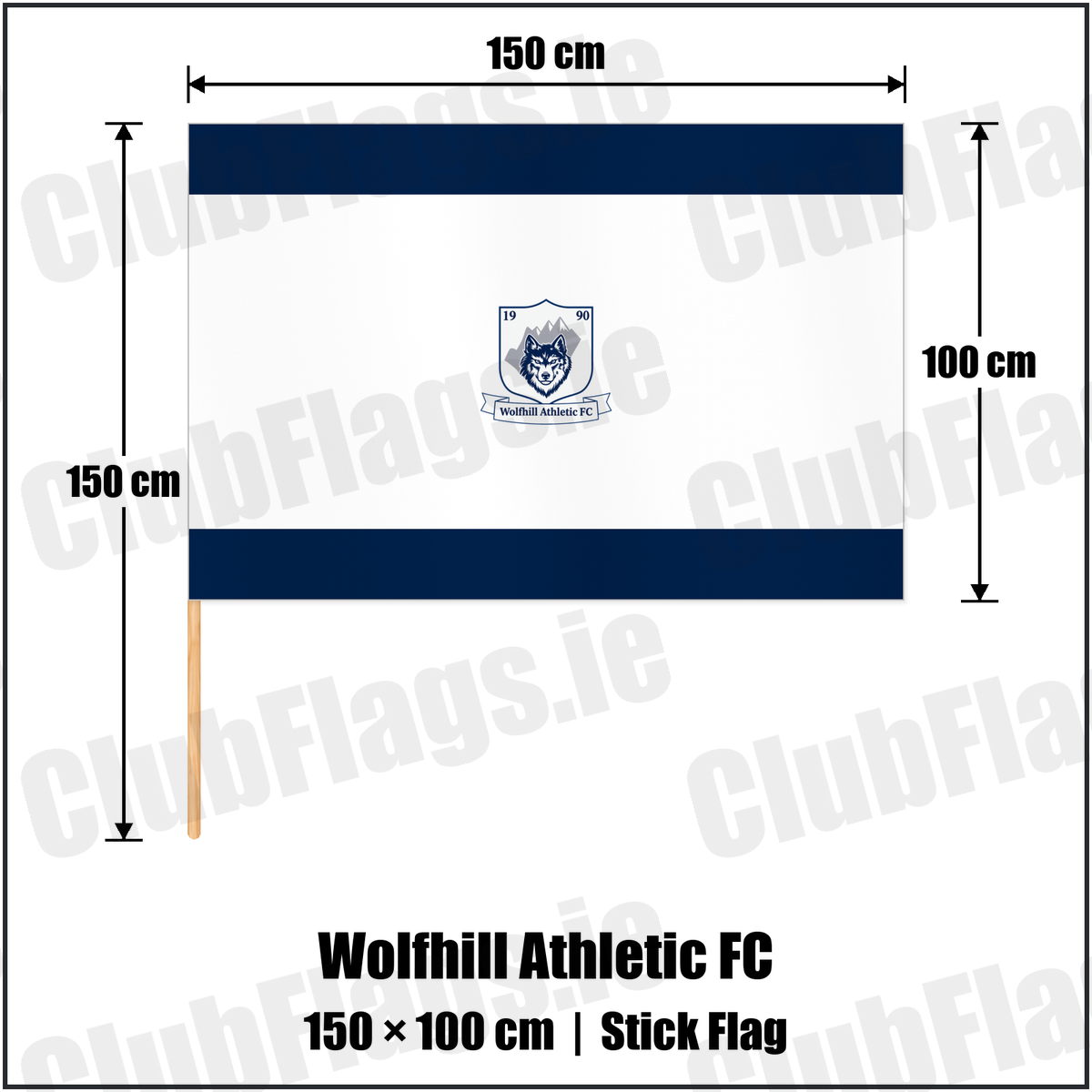 Wolfhill Athletic FC 100cm x 150cm Stick Flag with the club crest and colours, Laois football - ClubFlags.ie
