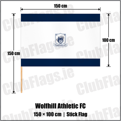 Wolfhill Athletic FC 100cm x 150cm Stick Flag with the club crest and colours, Laois football - ClubFlags.ie