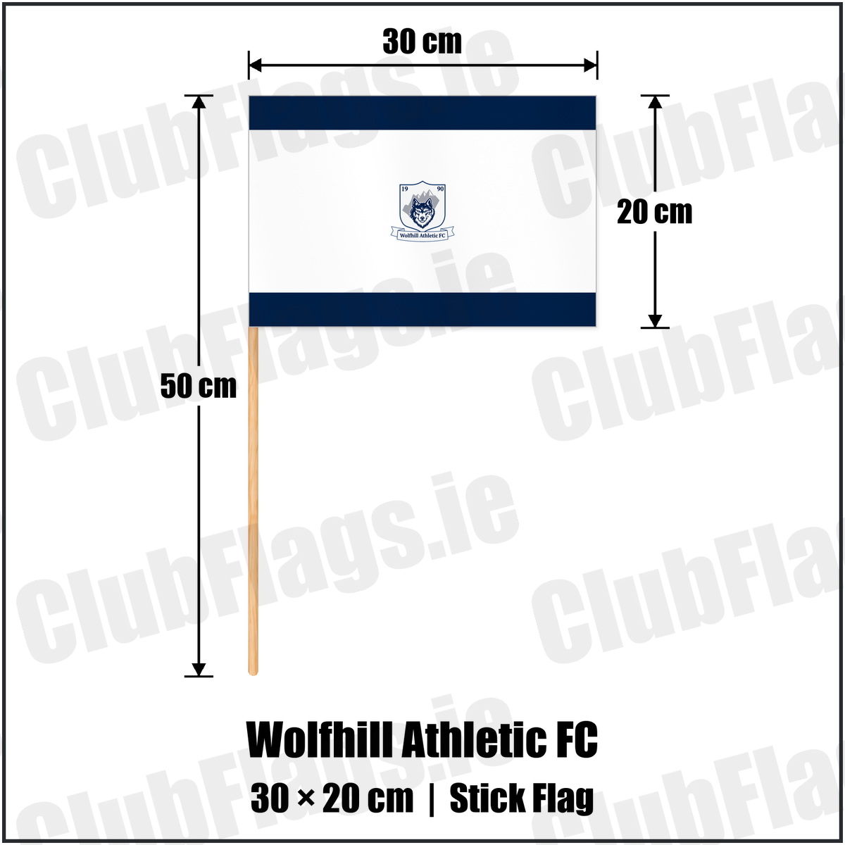 Wolfhill Athletic FC 20cm x 30cm Stick Flag with the club crest and colours, Laois football - ClubFlags.ie