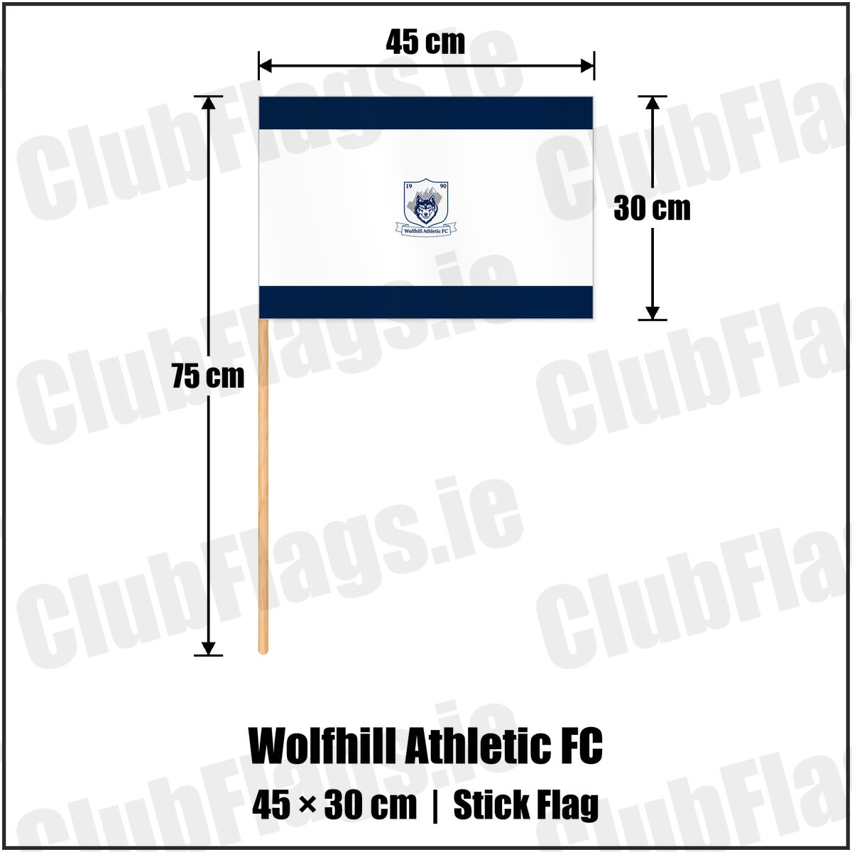 Wolfhill Athletic FC 30cm x 45cm Stick Flag with the club crest and colours, Laois football - ClubFlags.ie