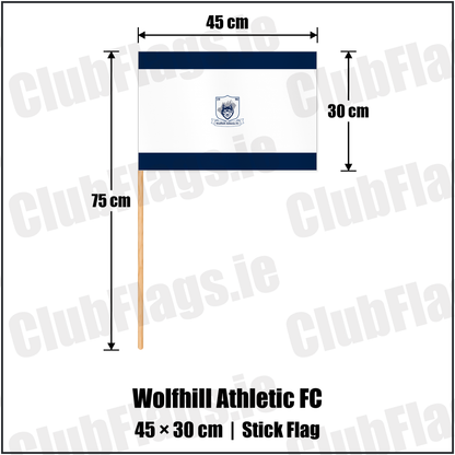 Wolfhill Athletic FC 30cm x 45cm Stick Flag with the club crest and colours, Laois football - ClubFlags.ie