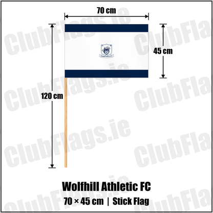 Wolfhill Athletic FC 45cm x 70cm Stick Flag with the club crest and colours, Laois football - ClubFlags.ie