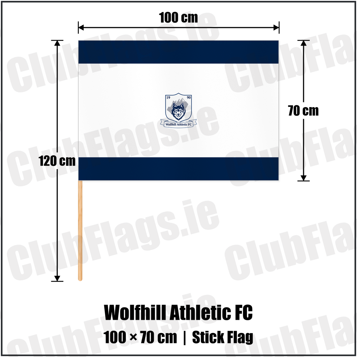 Wolfhill Athletic FC 70cm x 100cm Stick Flag with the club crest and colours, Laois football - ClubFlags.ie